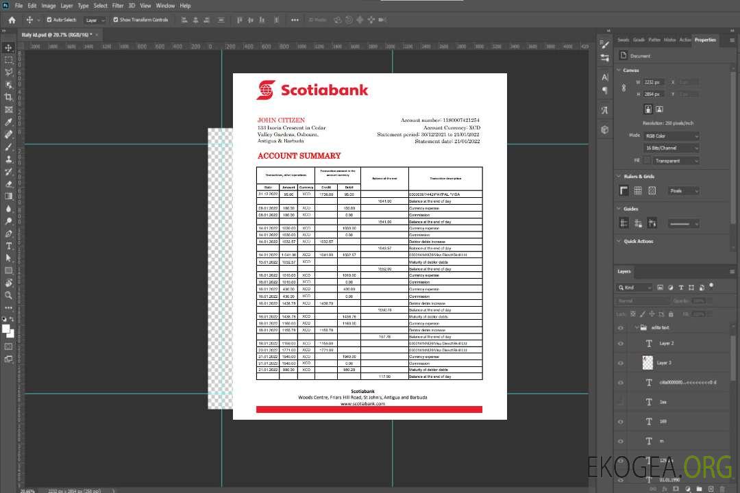 Relevé bancaire d'Antigua-et-Barbuda Scotiabank xls template Relevé bancaire d'Antigua-et-Barbuda Scotiabank xls template